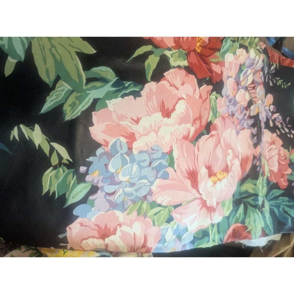 Vintage 1988 Wisteria Floral Chintz Fabric Black 3.2 Yards 54 Wide Teflon Finish